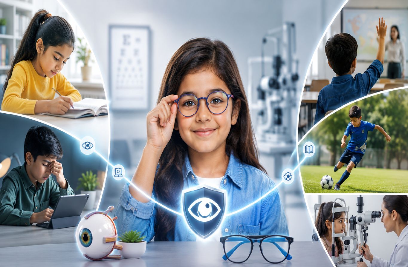 Vision types - near, intermediate and far vision illustration